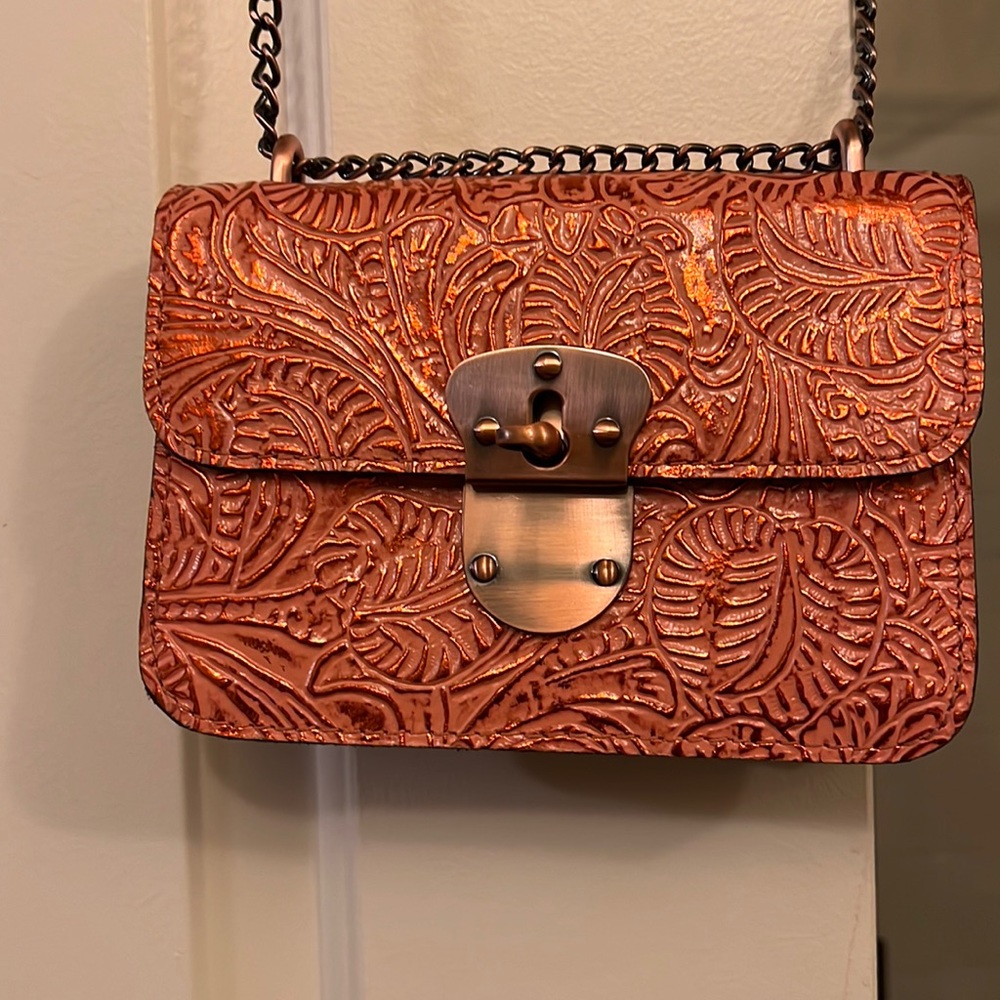 Patricia Nash rose gold tooled crossbody purse
